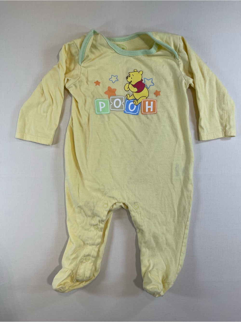Vintage Inspired Winnie the Pooh Yellow Baby One-Piece Footed Romper